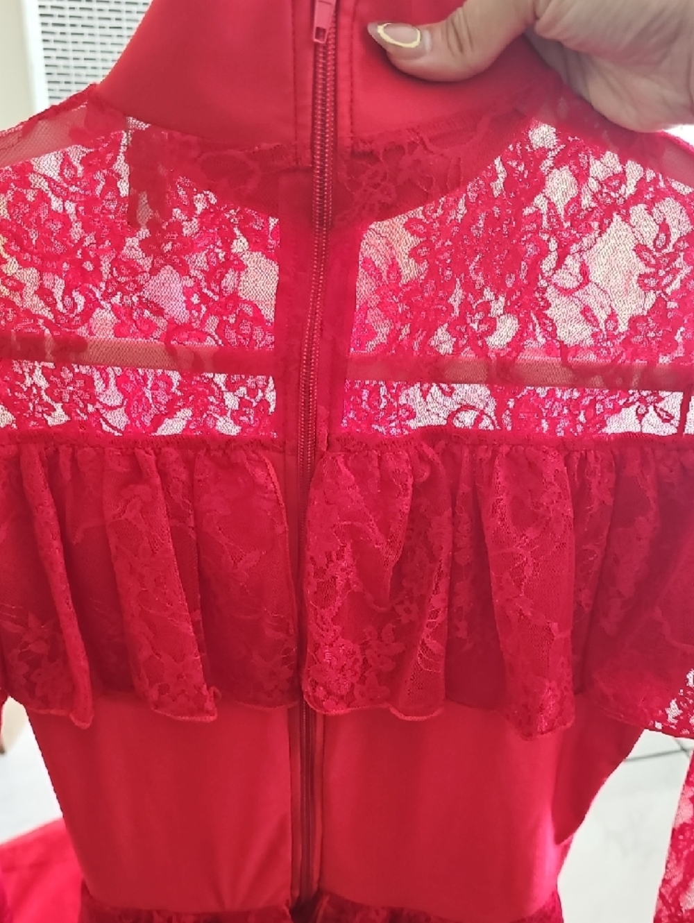 Red Lace Ruffled Bodysuit - Picture 6 of 8